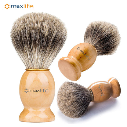 Max Life - Shaving Brush Perfect Shave Barber Hard Wooden Handle Soft Badger Hair Feel