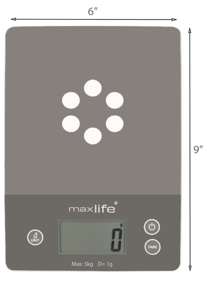 Max Life Digital Kitchen Scale ML-CF1 - High Accuracy Food Scale with Tare and Multi-Unit Measurement, Slim Design with Large LCD Display