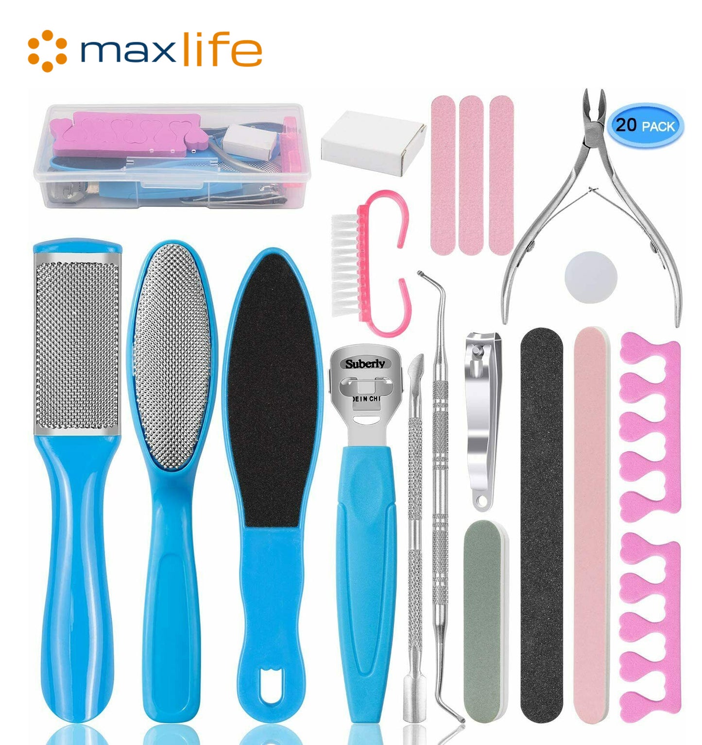 MaxLife Professional Stainless Steel Pedicure Tools Set 20 in 1, Foot Care Kit