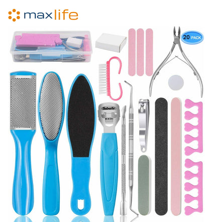 MaxLife Professional Stainless Steel Pedicure Tools Set 20 in 1, Foot Care Kit