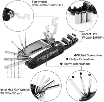 N1 Multifunction Bicycle Repair Tools Bike 15 in 1 Maintenance Tools Kits Set, Perfect for Sports and Outdoor Activities