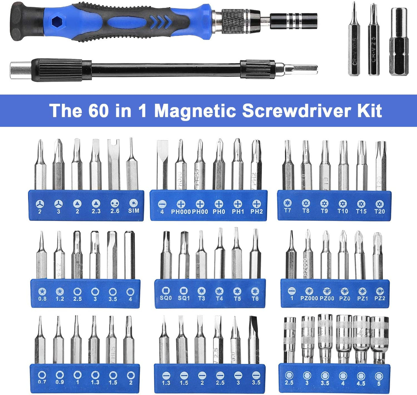 N1 Precision Screwdriver Set,60-Piece Electronics Precision Screwdriver in 1 with 56 Bits Multi-Type Magnetic Screwdriver Kit, Stainless Steel Professional Repair Tools Kit For Phone, Laptop, PC, Camera