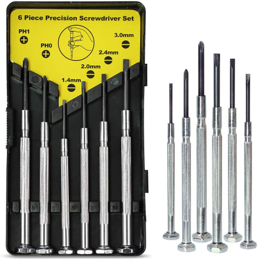 N1 6PCS Mini Screwdriver Set with Case, Precision Screwdriver Kit with 6 Different Size Flathead and Phillips Screwdrivers for Jewelry, Watch, Eyeglass Repair.