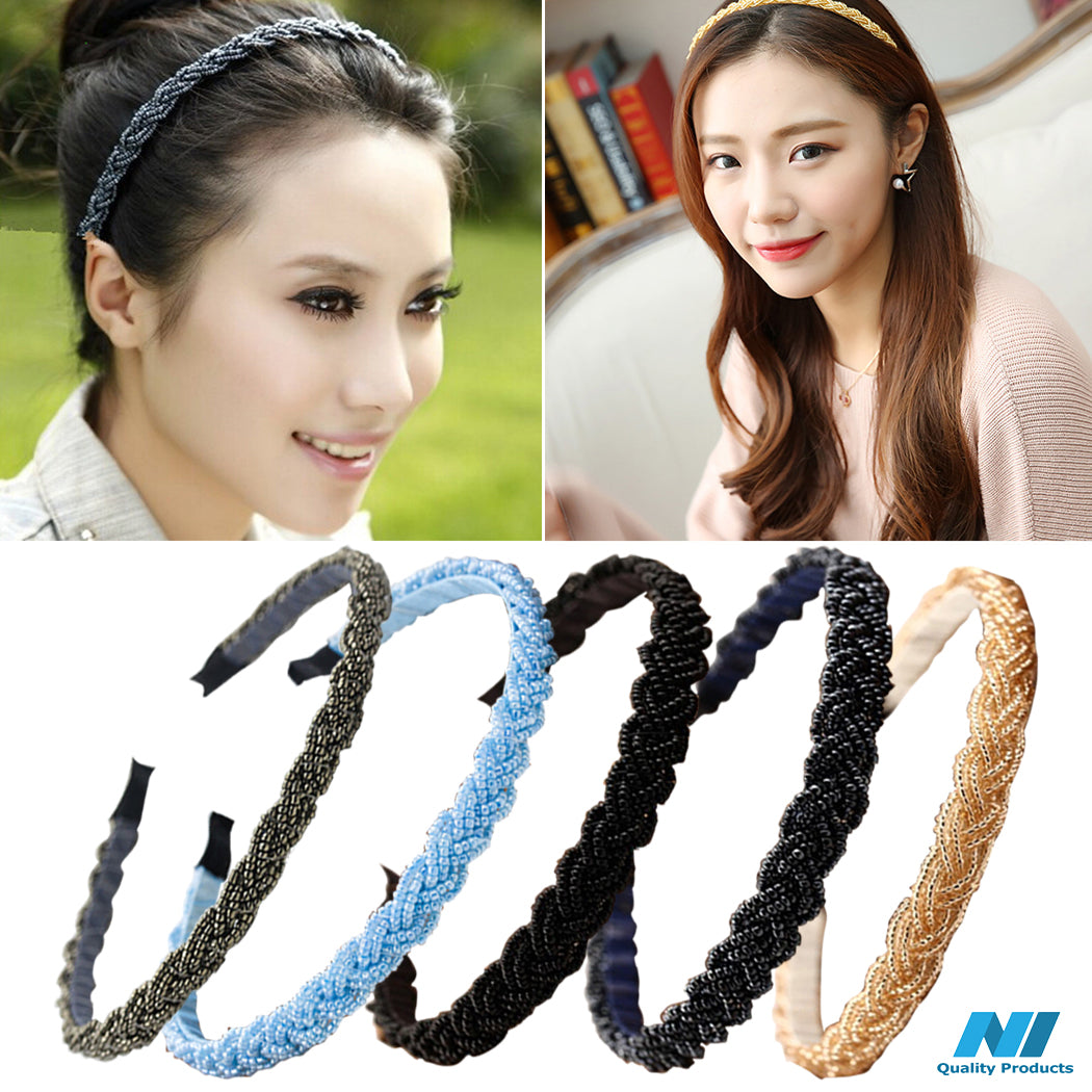 N1 Hairband Elegant Braids Design Women's Beaded Hair Hoop Headband, Bride Head Band, Hair Accessories