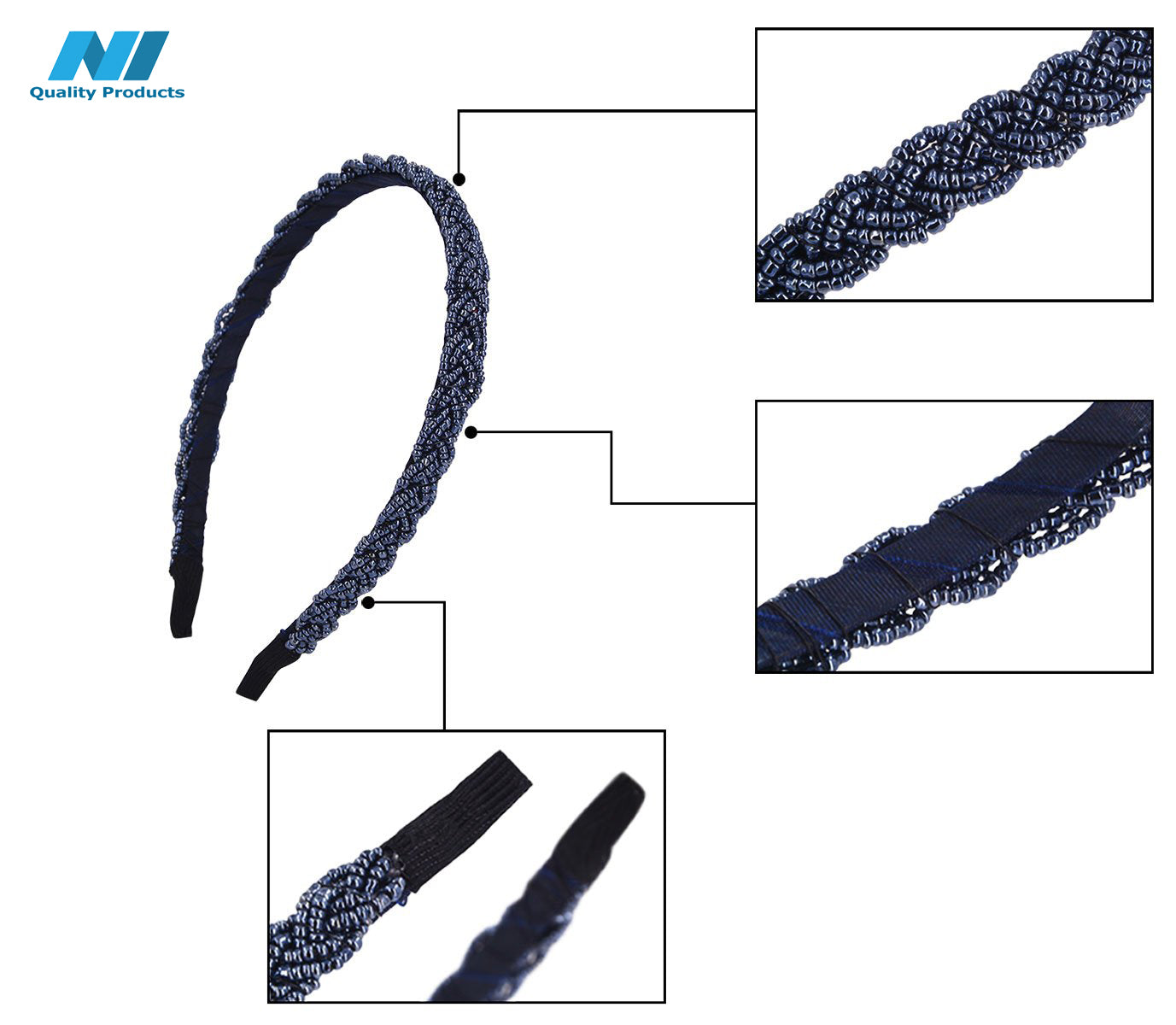 N1 Hairband Elegant Braids Design Women's Beaded Hair Hoop Headband, Bride Head Band, Hair Accessories