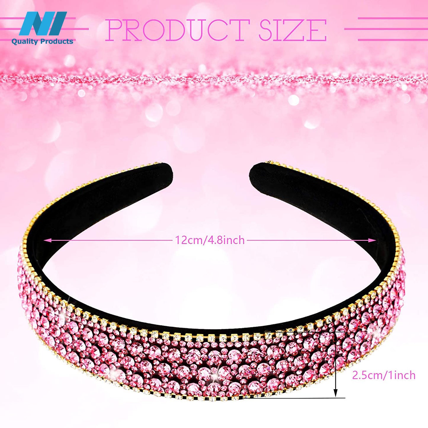 N1 Rhinestone Diamond Headband, Embellished Beaded, Jeweled Bling Fashion Headbands, Sparkly Crystal Hairband