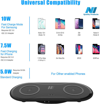 N1 Dual Wireless Charger Pad, 10W Max 2 in 1 Wireless Charging