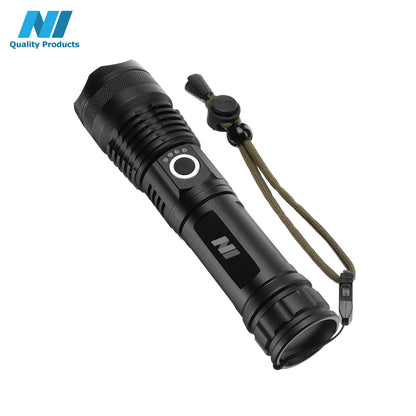 N1 LED Flashlight Aluminum Zoomable With Real 1200 Lumens, 26650 lithium Rechargeable Battery, Power Display, 4 Light Modes LED Searchlight Torch