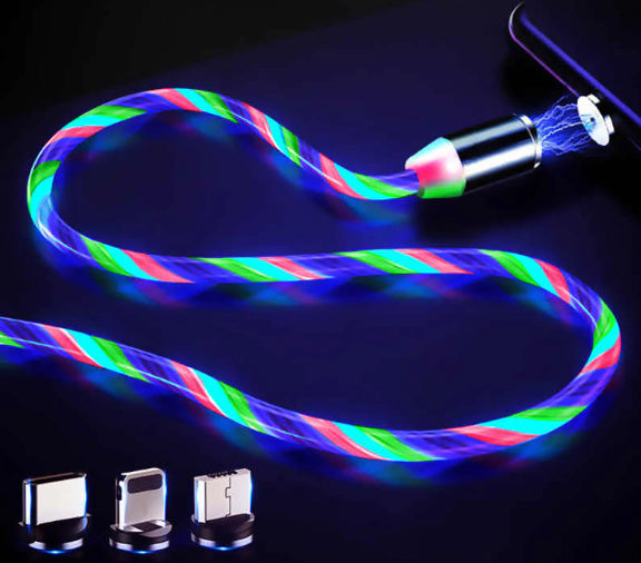 USB Magnetic Universal Charging Cable, LED Flowing Light Magnetic Cable For Apple, Samsung, Android