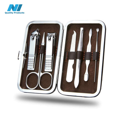 N1- Manicure Tools Set 7 in 1, Nail Care Tools with Luxurious Travel Case, Professional Stainless Steel Nail Clippers Set, Tweezers, Nail file, Eyebrow Scissors