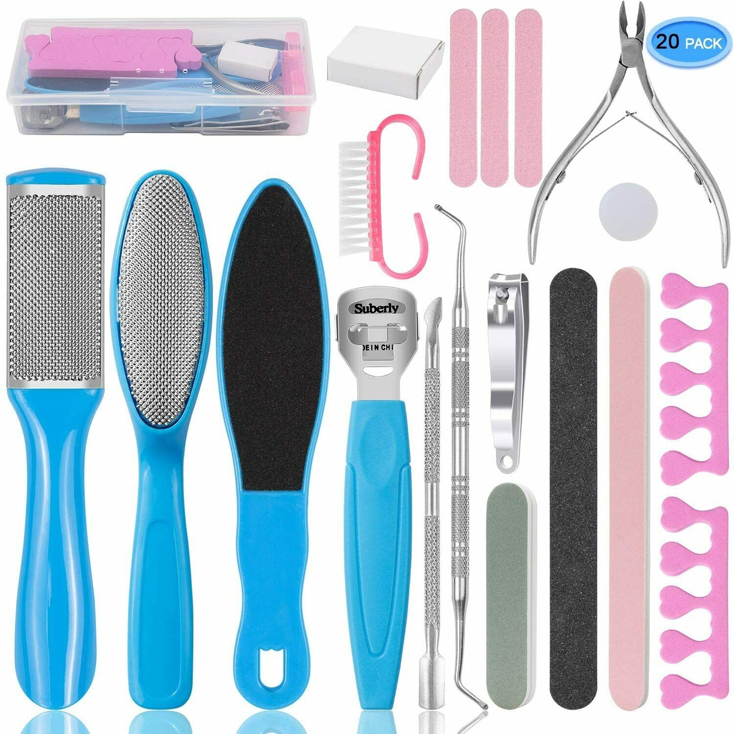 Professional Stainless Steel Pedicure Tools Set 20 in 1, Foot Care Kit