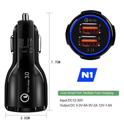 N1 - 2-Port USB Fast Charging Car Charger, Powerful QC3.0 Quick Charger 2-Amp QC Universal For iPhone and Android