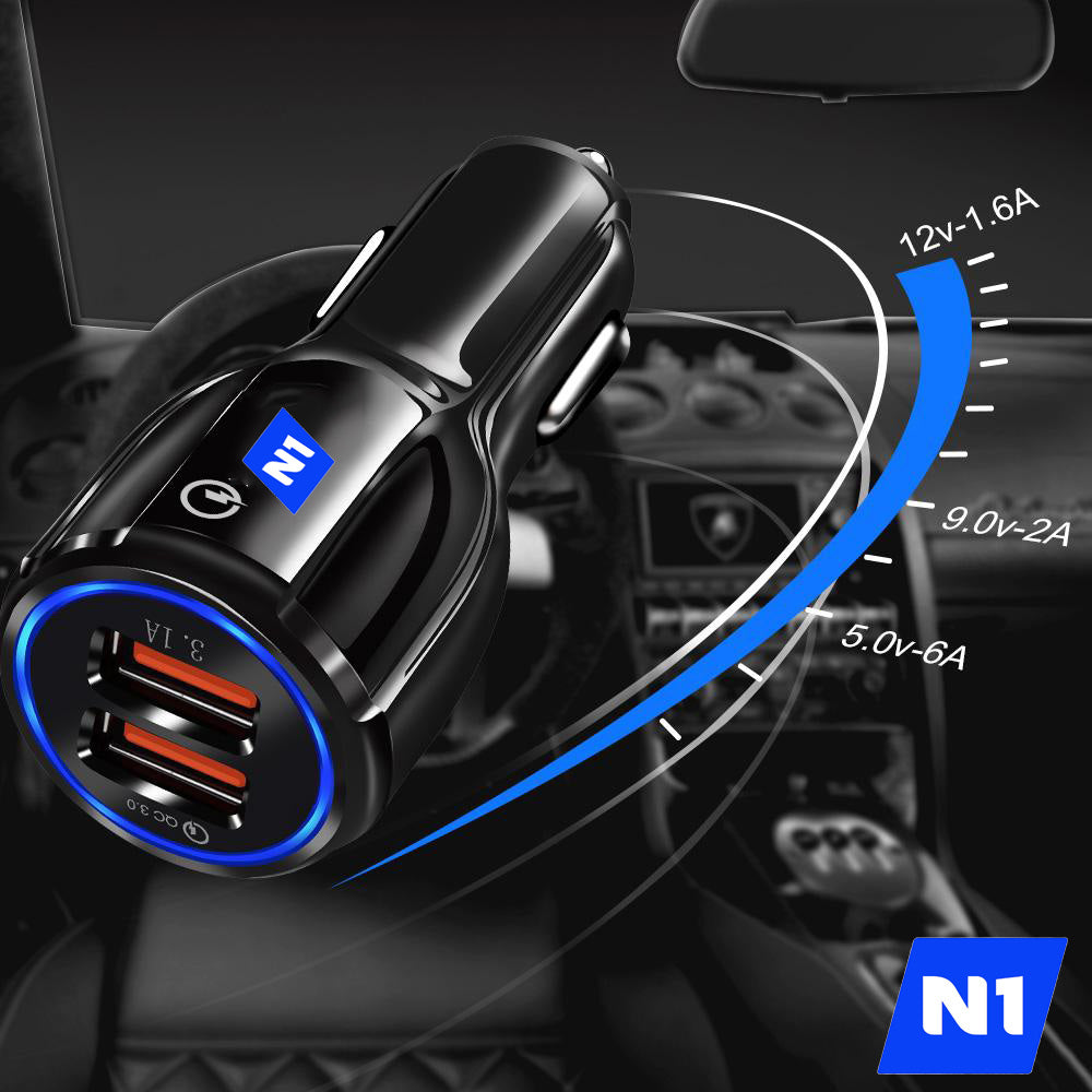 N1 - 2-Port USB Fast Charging Car Charger, Powerful QC3.0 Quick Charger 2-Amp QC Universal For iPhone and Android