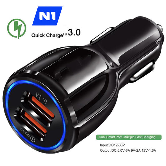 N1 - 2-Port USB Fast Charging Car Charger, Powerful QC3.0 Quick Charger 2-Amp QC Universal For iPhone and Android