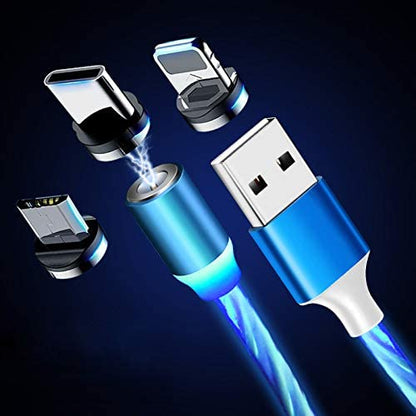 USB Magnetic Universal Charging Cable, LED Flowing Light Magnetic Cable For Apple, Samsung, Android