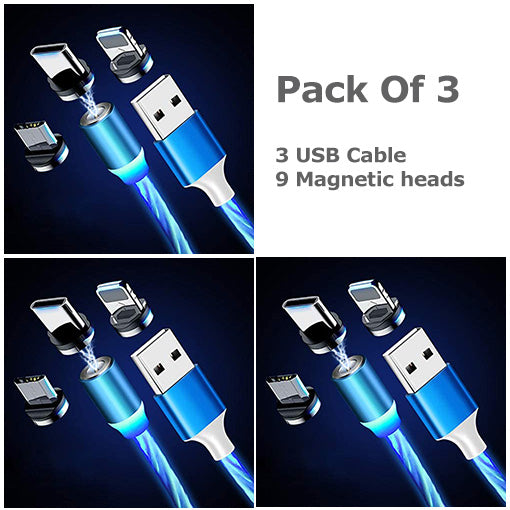 USB Magnetic Universal Charging Cable, LED Flowing Light Magnetic Cable For Apple, Samsung, Android