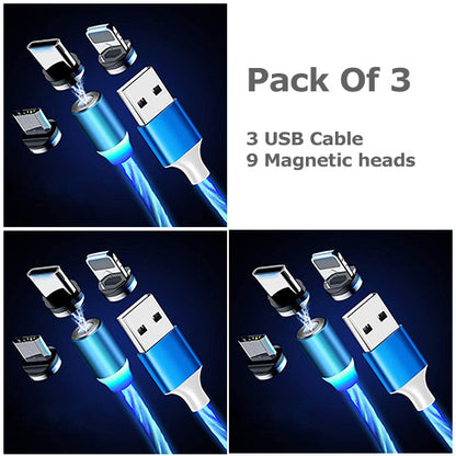 USB Magnetic Universal Charging Cable, LED Flowing Light Magnetic Cable For Apple, Samsung, Android