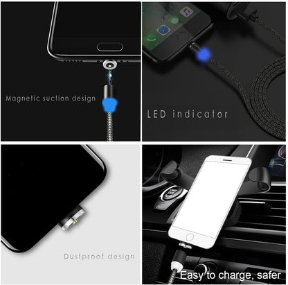 USB Magnetic Universal Charging Cable, High Quality Nylon Bend Free Magnetic Cable For Apple, Samsung, Android