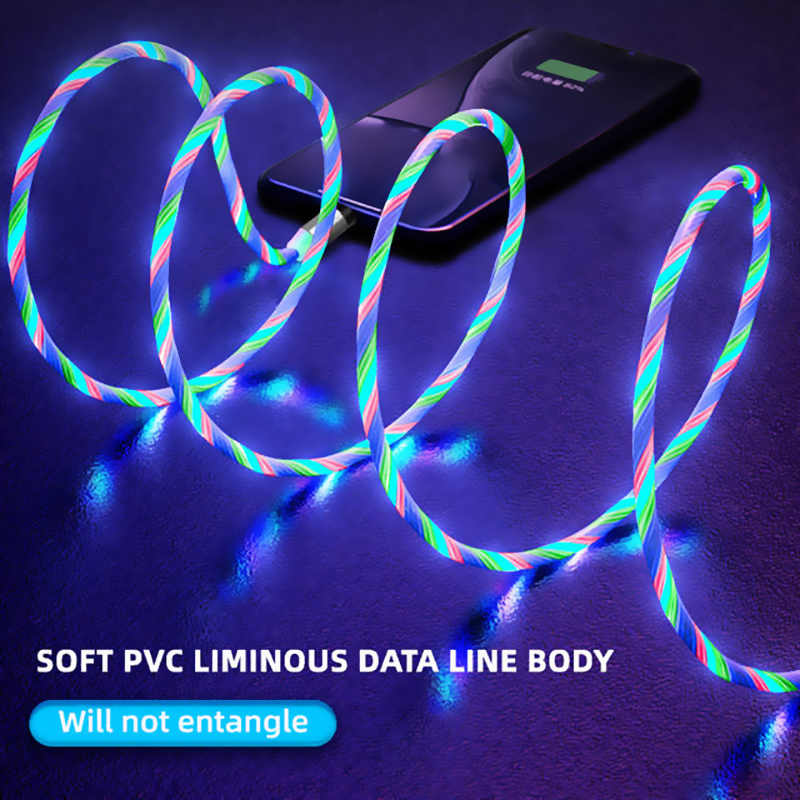 USB Magnetic Universal Charging Cable, LED Flowing Light Magnetic Cable For Apple, Samsung, Android