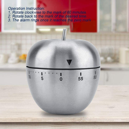 N1 60 Minute Kitchen Cook Cooking Timer, Apple Shaped Stainless Steel Cooking Timer