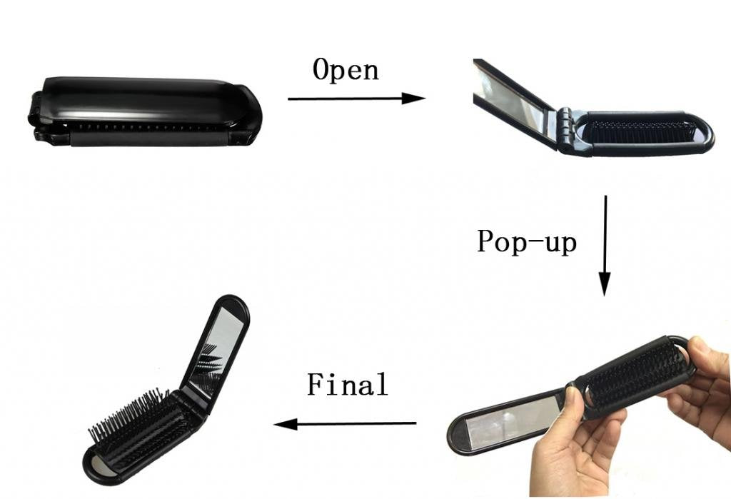 Portable Folding Hair Brush With Mirror Compact Travel Comb