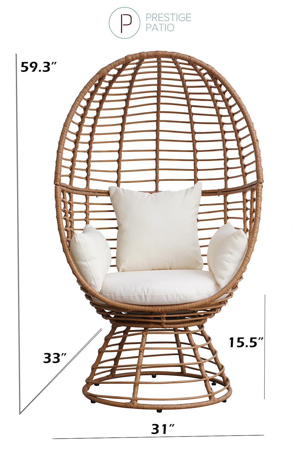 Prestige Patio - Outdoor Wicker Swivel Basket Egg Chair, Pod Chair, Lounge Chair with Cushion