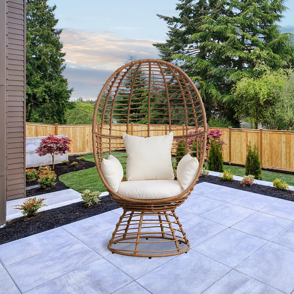 Prestige Patio - Outdoor Wicker Swivel Basket Egg Chair, Pod Chair, Lounge Chair with Cushion