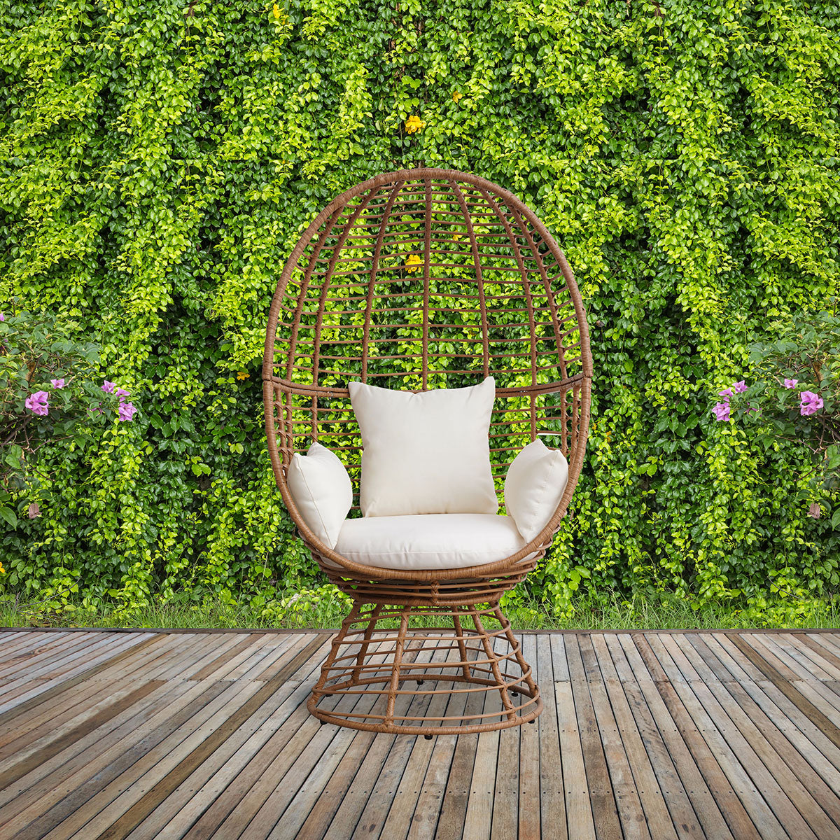 Prestige Patio - Outdoor Wicker Swivel Basket Egg Chair, Pod Chair, Lounge Chair with Cushion