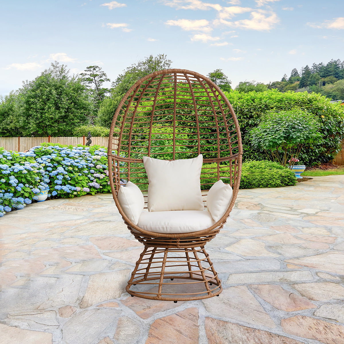 Prestige Patio - Outdoor Wicker Swivel Basket Egg Chair, Pod Chair, Lounge Chair with Cushion