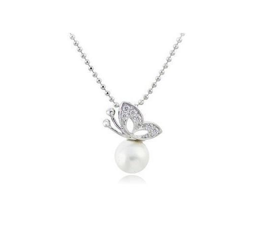 Fashion Butterfly Pearl Pendant & Earrings Set