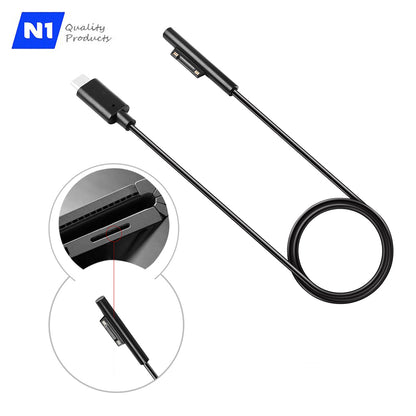 N1- USB Cable Type C , AC Charger Adapter for Microsoft Surface Pro 3, Pro 4, Pro 5, Pro 6, Pro 7 Tablet - 5 Ft