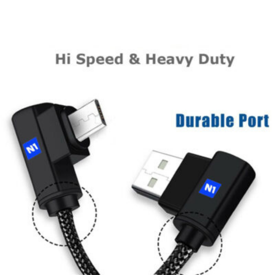 N1- Type C 90 Degree USB Cable 3.1 Fast Data Sync Charging USB Cable Heavy-Duty Tangle-Free Nylon Braided Fabric, Right Angle