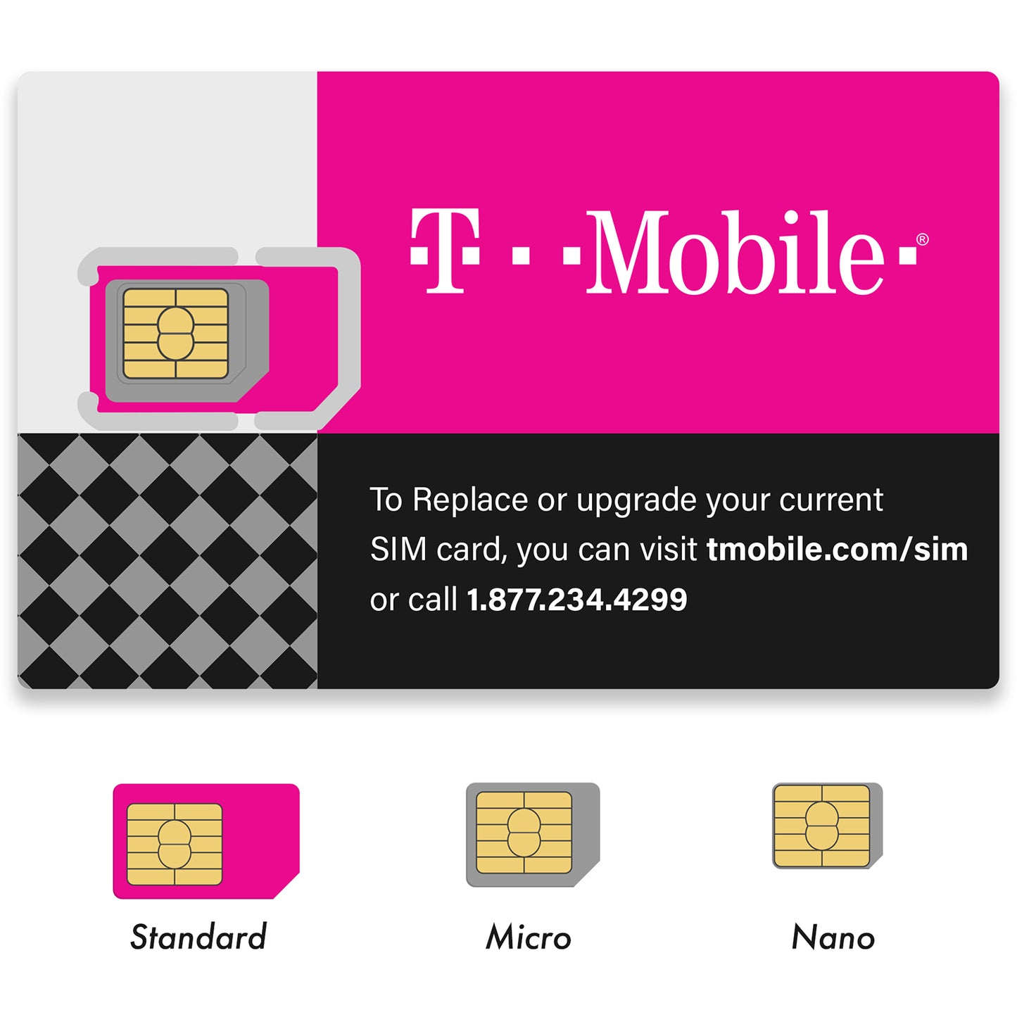 T-Mobile Sim Card Triple Cut Replacement - Standard Size Sim , Mini or Micro Sim Card