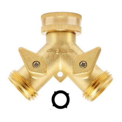 Max Life - Garden Hose Splitter Heavy-Duty Solid Brass Y Valve Female 2 Way 3/4" Tap Hose Connectors Water Distributor Switch