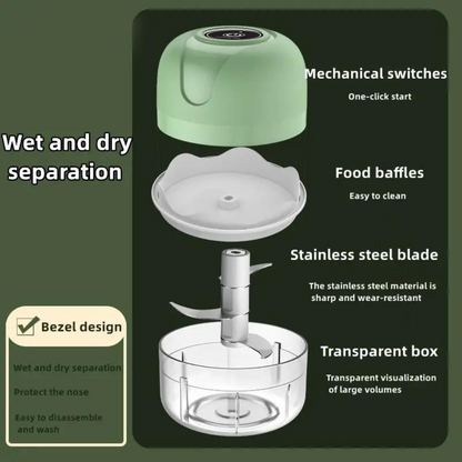 Electric Wireless Garlic Onion Stirring Device Cordless Meat Grinder with USB Charging for Vegetable, Pepper, Onion, Baby Food, Seasoning, Nuts