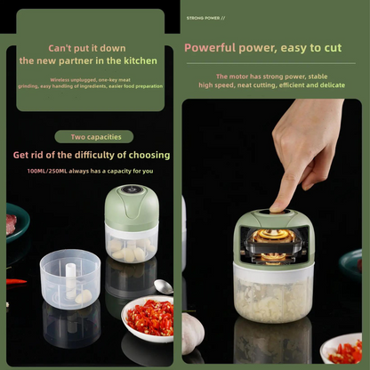 Electric Wireless Garlic Onion Stirring Device Cordless Meat Grinder with USB Charging for Vegetable, Pepper, Onion, Baby Food, Seasoning, Nuts