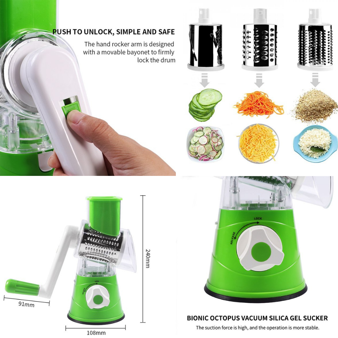 Rotary Cheese Grater, 3 Interchangeable Blades, Powerful Suction, Dishwasher Safe, Mandolines & Slicers