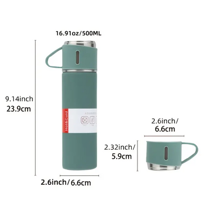 Stainless Steel Thermo 500ml/16.9oz Vacuum Insulated Bottle with Cup for Coffee Hot Drink and Cold Drink Water Flask