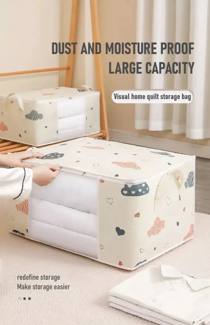 Clothes Storage Bag With Reinforced Handle, Foldable & Sturdy Zipper for Cloths, Blankets & Bedding