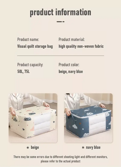 Clothes Storage Bag With Reinforced Handle, Foldable & Sturdy Zipper for Cloths, Blankets & Bedding