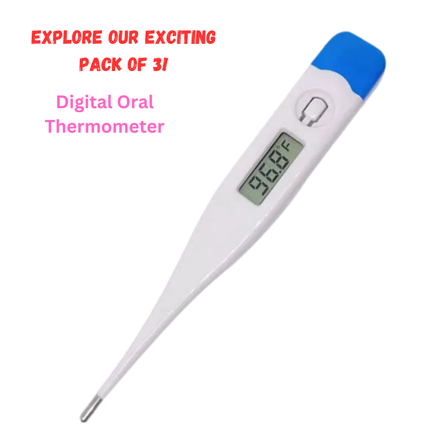 3-Pcs Digital Oral LCD Fever Thermometer For Adult, Baby, Kids