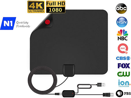 N1-HDTV Digital TV Antenna 4K 1080P , 300 Miles Range, HDTV Vhf Uhf, Watch Free Channels, Antenna + Amplifier