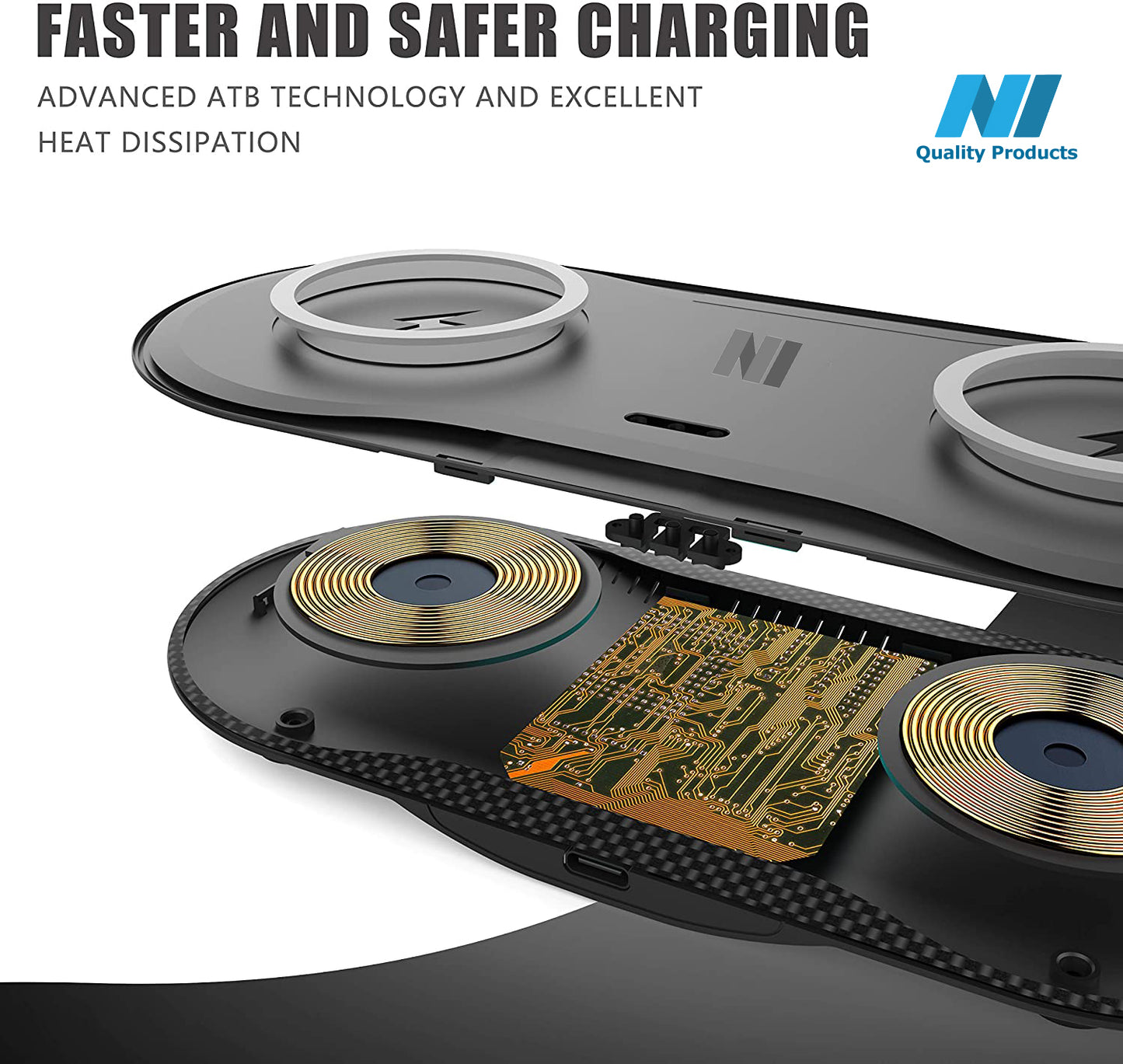 N1 Dual Wireless Charger Pad, 10W Max 2 in 1 Wireless Charging