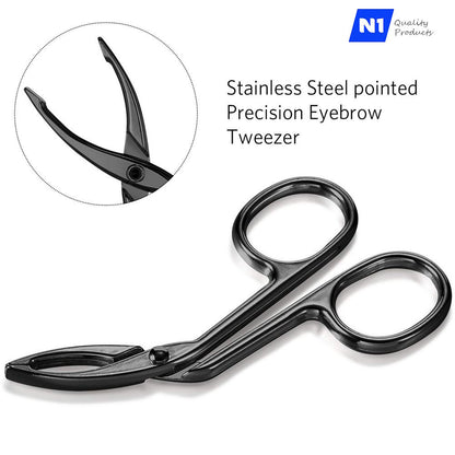 N1 Stainless Steel Elbow Eyebrow Pliers Clip Scissors Tweezers Slant Tip Straight Pointed, Salon Quality. Professional Eyebrow Plucking Makeup Beauty Tools