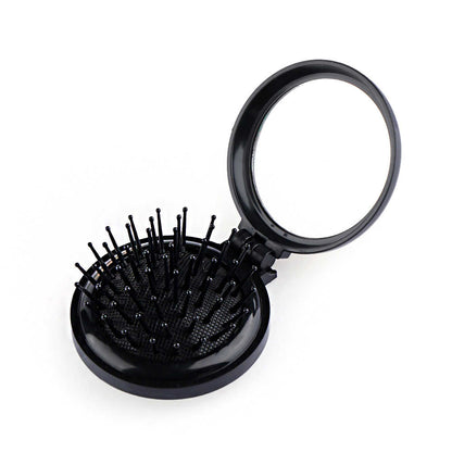 Compact Folding Hair Brush With Mirror Size Travel Car Purse Bag