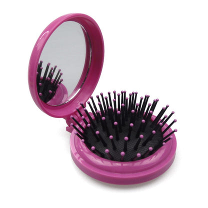 Compact Folding Hair Brush With Mirror Size Travel Car Purse Bag