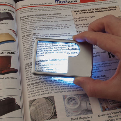 Credit Card Magnifier Dual Power LED light for Book Reading Magnifier - 3X + 6X