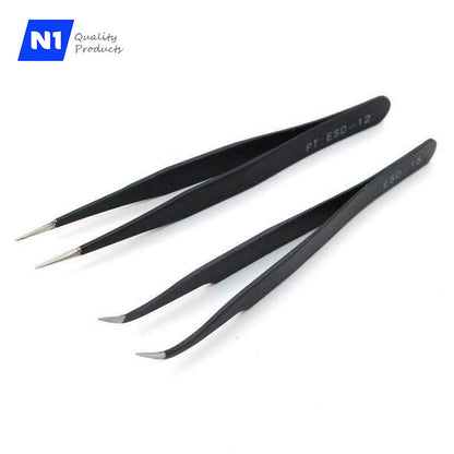 Tweezers for Eyelash Extensions, Straight and Curved Tip Tweezers Nippers Set of 2, 4, 6