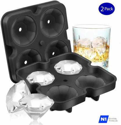 N1- Silicone 3D Diamond ICE Cube Tray Maker Mold Whiskey Cocktails