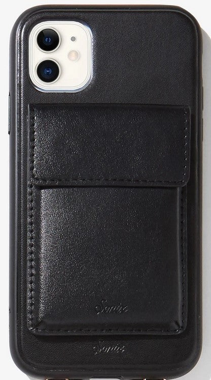 Tres Case Crossbody iPhone 11/Xr Leather Wallet Case- Black